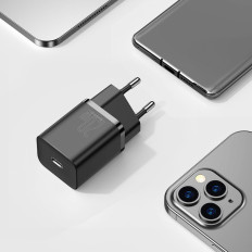Pikakuormaaja iPhone SUKI SI 1C 20W Virtalähde + USB-C-kaapeli - salama 1m musta
