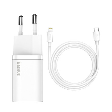 Hitri nakladalec za iPhone Suki SI 1C 20W Power Dostava + USB-C kabel - Lightning 1M Bela