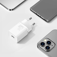 Carregador Rápido para iPhone Suki Si 1C 20W ENTREGA + USB-C Cabo - Lightning 1m Branco