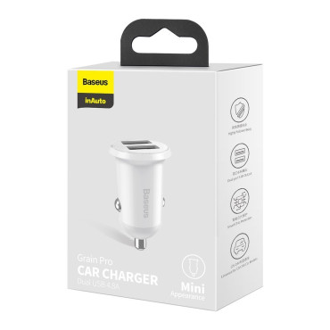 Bil laddare för korn pro 2x USB cigarett lättare 4.8a vit