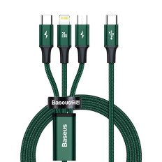 Rapid 3in1 USB-C kabelis - USB-C / Žaibas / Mikro USB 20 W 1,5 m Green