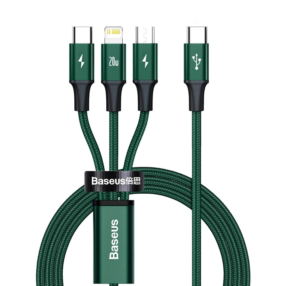 Rapid 3in1 USB-C kábel - USB-C / Villám / Micro USB 20 W 1,5 m Zöld