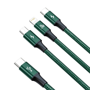 Rapid 3in1 USB-C kabel - USB-C / Strela / Micro USB 20 W 1,5 m Green