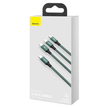 Rapid 3in1 USB-C kabel - USB-C / Strela / Micro USB 20 W 1,5 m Green