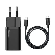 Φορτιστής γρήγορου δικτύου SUKI SI QC PD 25W 3A + USB-C 1M καλώδιο μαύρο