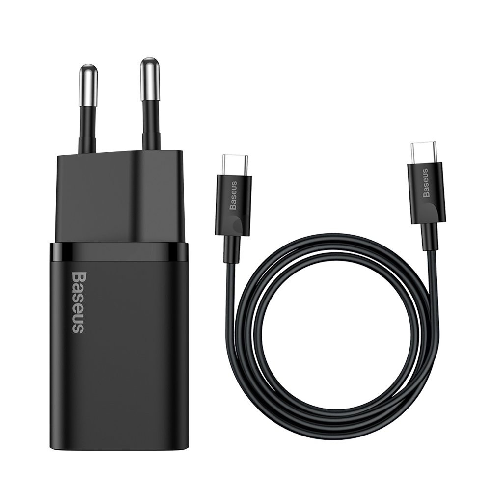 Carregador de rede rápido Suki Si QC PD 25W 3A + USB-C 1M Cable Preto