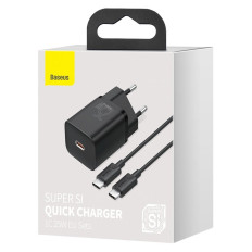 Carregador de rede rápido Suki Si QC PD 25W 3A + USB-C 1M Cable Preto