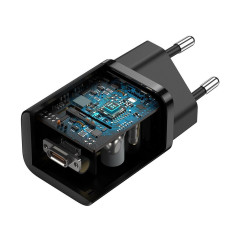 Carregador de rede rápido Suki Si QC PD 25W 3A + USB-C 1M Cable Preto