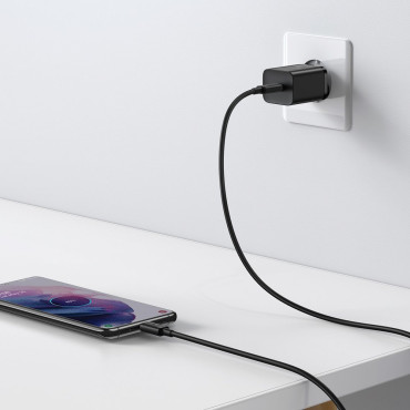 Φορτιστής γρήγορου δικτύου SUKI SI QC PD 25W 3A + USB-C 1M καλώδιο μαύρο