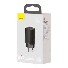 Φορτιστής γρήγορου δικτύου Gan2 Pro USB USB-C QC PD 65W Μαύρο