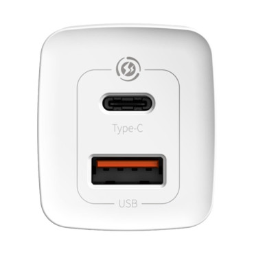 Carregador de rede rápido Gan2 Pro USB USB-C QC PD 65W Branco