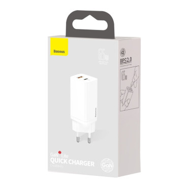 Carregador de rede rápido Gan2 Pro USB USB-C QC PD 65W Branco