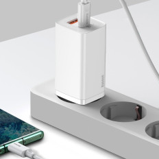 Carregador de rede rápido Gan2 Pro USB USB-C QC PD 65W Branco