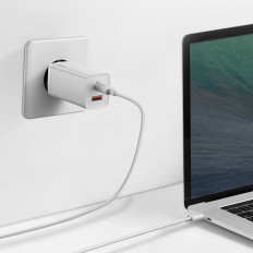 Carregador de rede rápido Gan2 Pro USB USB-C QC PD 65W Branco