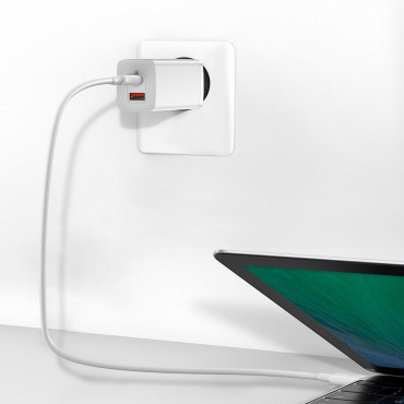 Carregador de rede rápido Gan2 Pro USB USB-C QC PD 65W Branco