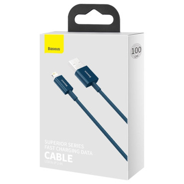 Superior kabeļu kabelis iPhone USB - Zibens 2.4a 1m zils