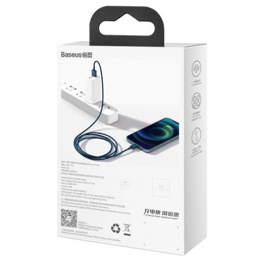 Câble de câble supérieur pour iPhone USB - Lightning 2.4A 1M Bleu
