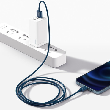 Câble de câble supérieur pour iPhone USB - Lightning 2.4A 1M Bleu
