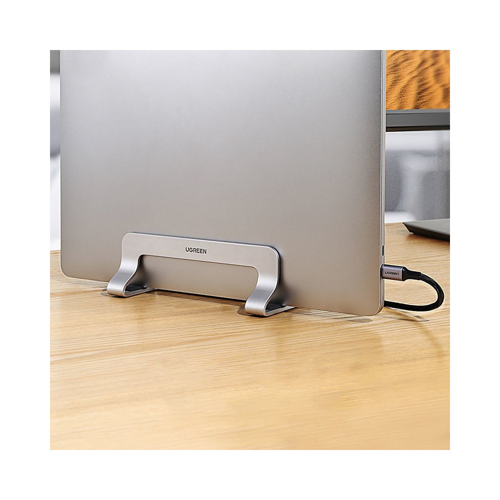 Vertikaler Standhalter-Ständer auf MacBook-Laptop-Tablet Aluminium Silber