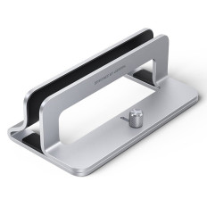Vertical stand holder stand on MacBook laptop tablet aluminum silver