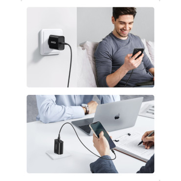 USB-C0W maitinimo tinklo įkroviklis suteikia juodą