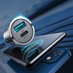 Carregador de carro rápido USB-C USB 45W 5A PD QC 3.0 AFC SCP Cinza