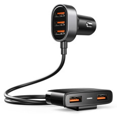 Fast car charger 5x USB 6.2A with black extension
