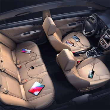 Rýchle auto nabíjačka 5x USB 6,2A s čiernym predĺžením