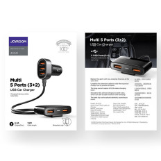 Rýchle auto nabíjačka 5x USB 6,2A s čiernym predĺžením