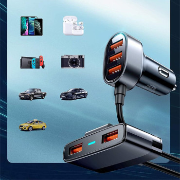 Rýchle auto nabíjačka 5x USB 6,2A s čiernym predĺžením