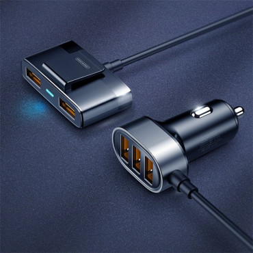 Rýchle auto nabíjačka 5x USB 6,2A s čiernym predĺžením