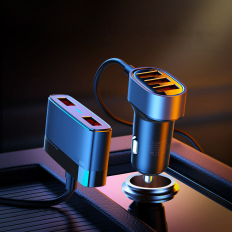 Φορτιστής γρήγορου αυτοκινήτου 5x USB 6.2A με μαύρη επέκταση