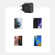 Omrežni polnilnik za USB-C 25W PD + USB-C2M Črni kabel