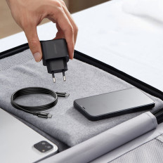 Omrežni polnilnik za USB-C 25W PD + USB-C2M Črni kabel