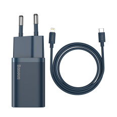 Super Si 1c Fast USB-C20W PD + kaabel iPhone Lightning 1M Blue
