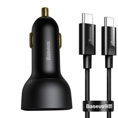 Brzi auto punjač SuperMe USB USB-C PPS QC PD + 1m Crni kabel