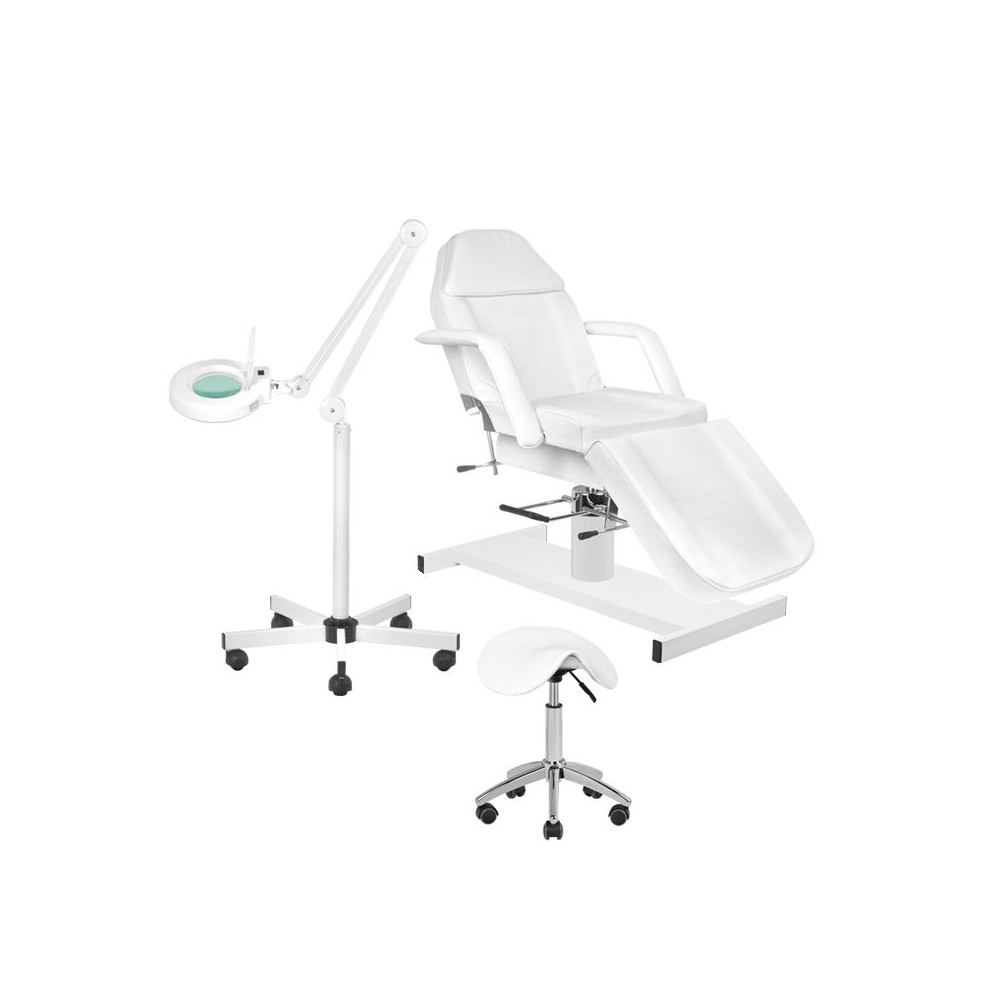 Conjunto de poltrona 210 + lâmpada lupa LED S5 + banco 302 — conjunto mostrado
