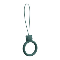 Silicone Lanyard för telefon Hänge Teddy Bear Ring på Mörkgrön Finger
