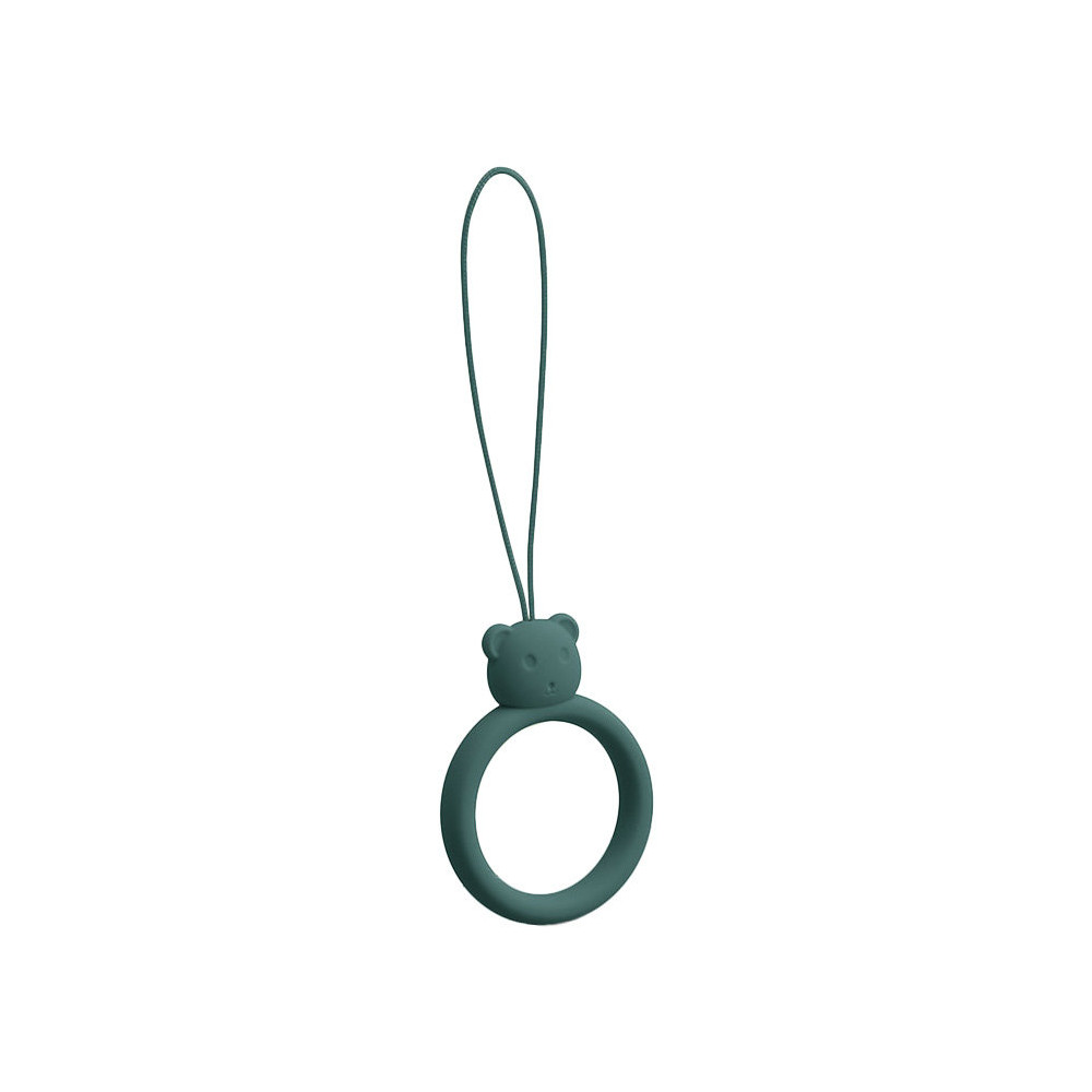 Silicone Lanyard för telefon Hänge Teddy Bear Ring på Mörkgrön Finger
