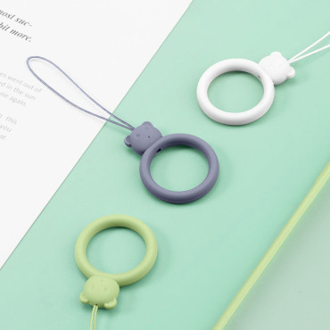 Silikon Lanyard for Telefon Anheng Teddy Bear Ring på Dark Green Finger