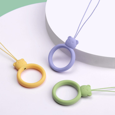 Silikon Lanyard for Telefon Anheng Teddy Bear Ring på Dark Green Finger