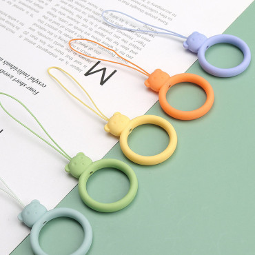 Silikon Lanyard for Telefon Anheng Teddy Bear Ring på Dark Green Finger
