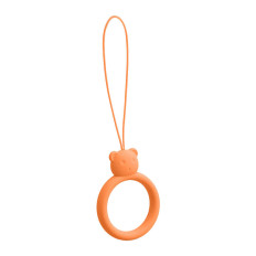Silicone Lanyard for Phone Pendant Teddy Bear Ring on Orange Finger