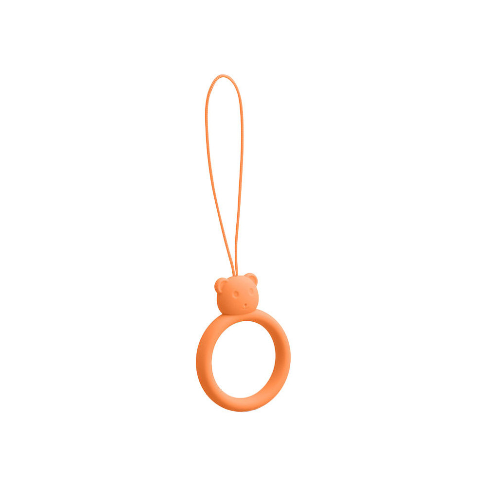 Silicone Lanyard for Phone Pendant Teddy Bear Ring on Orange Finger