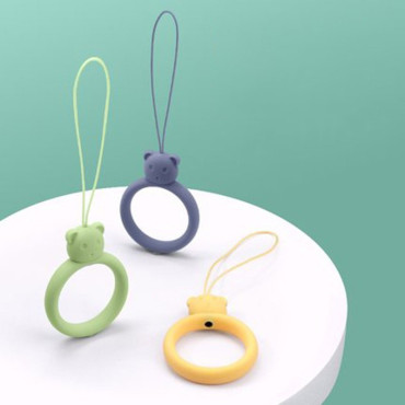Silikon Lanyard for Telefon Anheng Teddy Bear Ring på gul finger