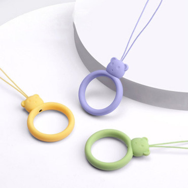Silikon Lanyard for Telefon Anheng Teddy Bear Ring på gul finger