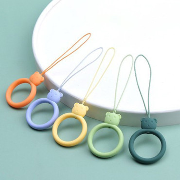 Silikon Lanyard for Telefon Anheng Teddy Bear Ring på gul finger