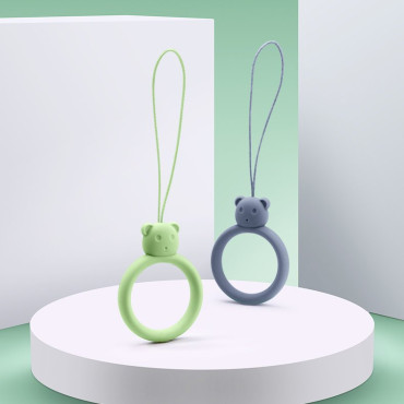 Silikon Lanyard for Telefon Anheng Teddy Bear Ring på gul finger
