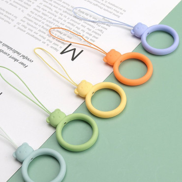 Silikon Lanyard for Telefon Anheng Teddy Bear Ring på gul finger