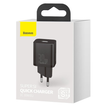 Super Si 1c Hurtig oplader USB-C 30W Strømforsyning Hurtig opladning Sort